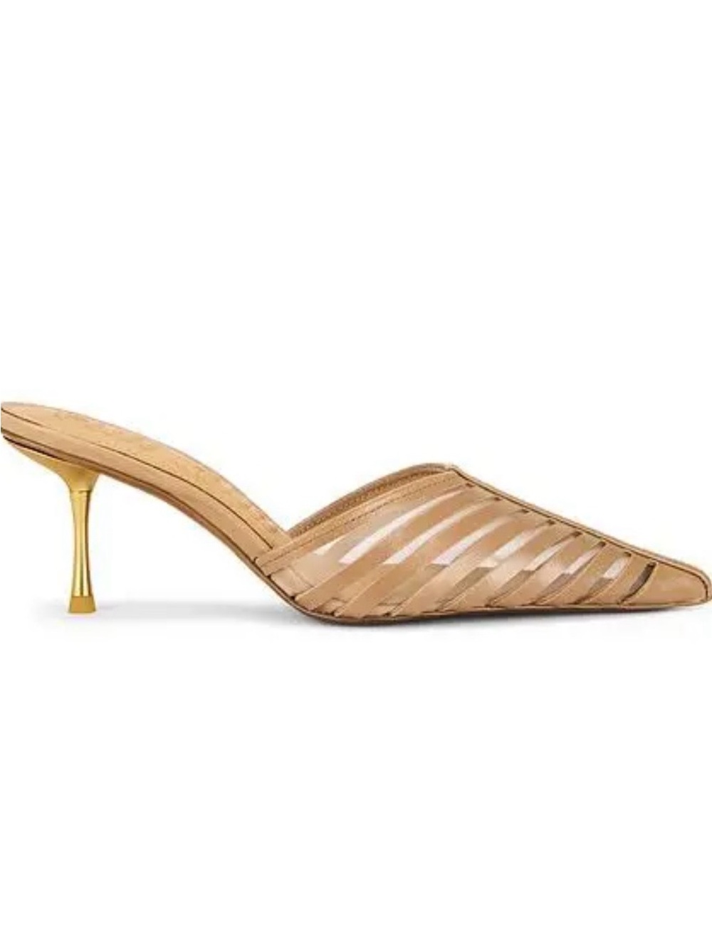 Cult Gaia Women’s mesh Tan Pointed-Toe Mule with Gold Heel